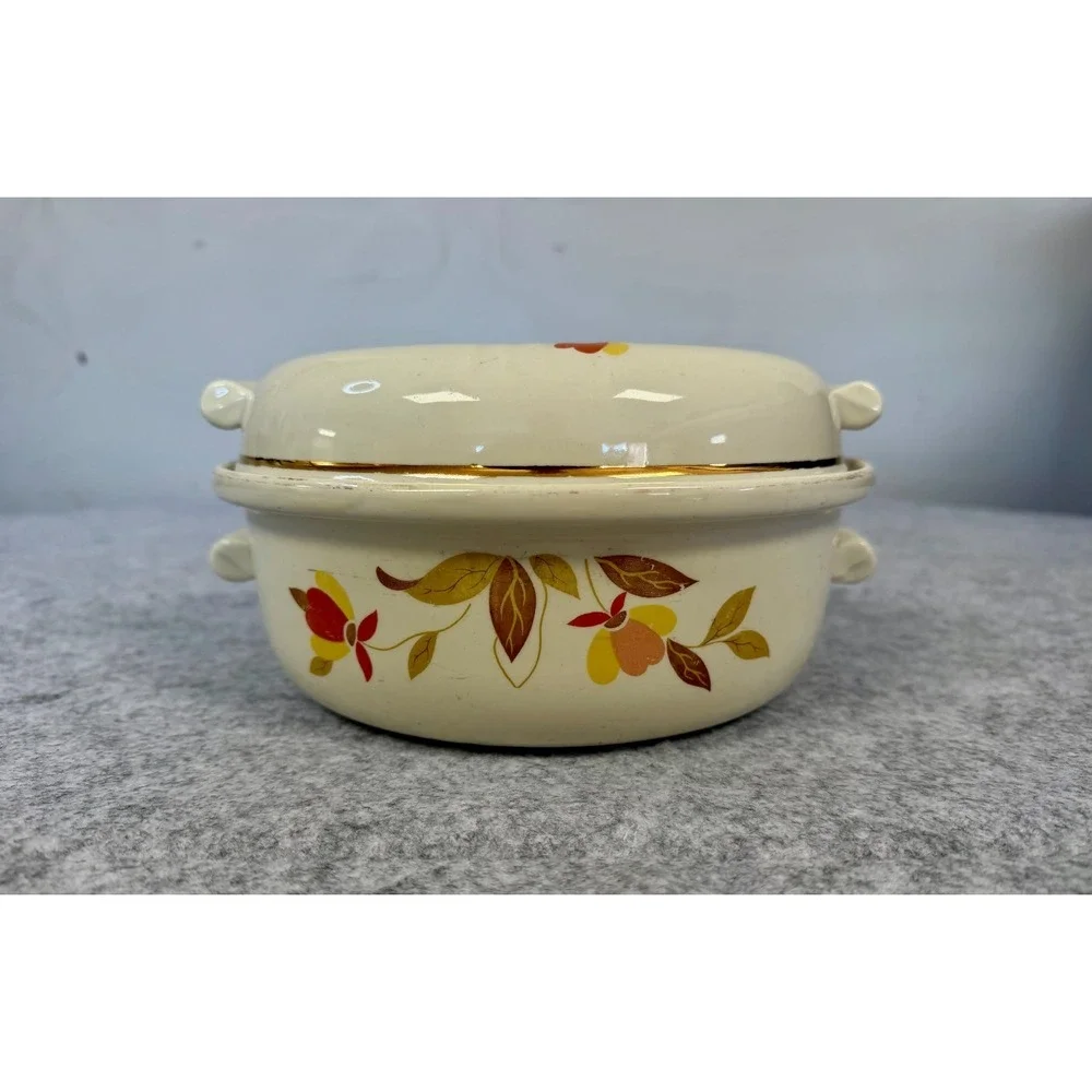 Vintage Hall's Superior Quality Kitchenware Autumn Leaf Pattern covered Casserol